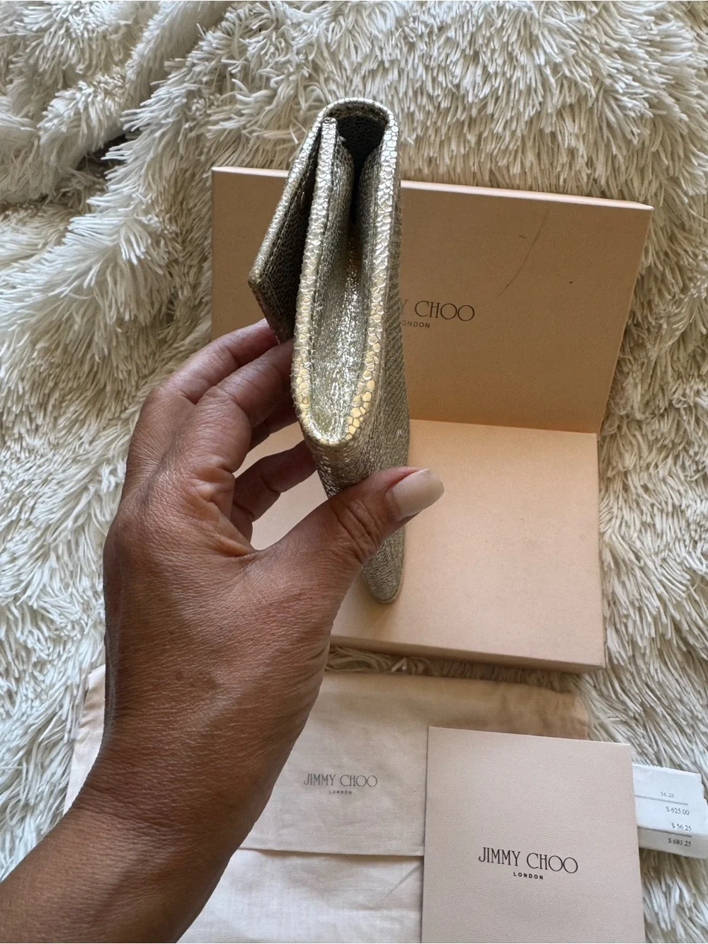Jimmy Choo Metallic Gold Textured Clutch